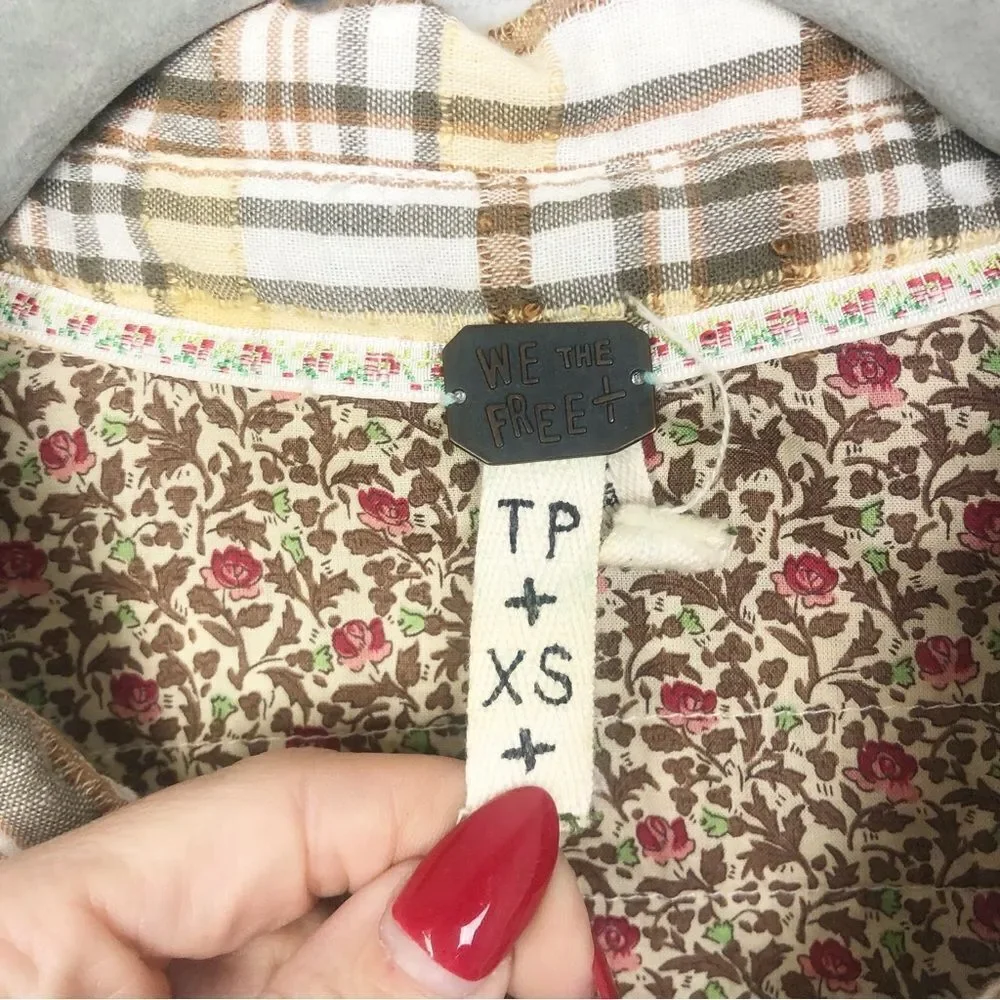 FREE PEOPLE | Park Ranger Plaid Button Down Top Knit Accents Women’s Size XS